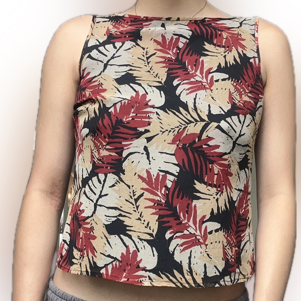 Silk Leaf Print Sleeveless Top